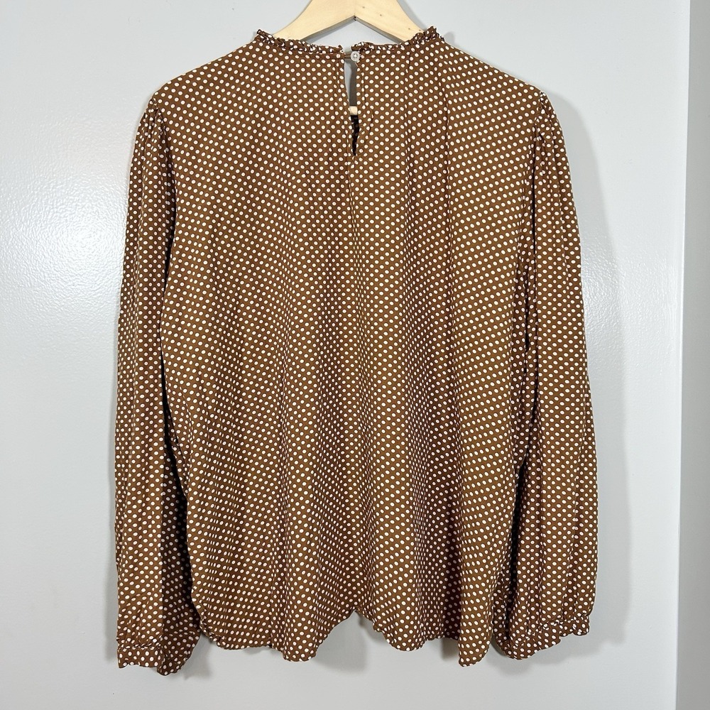 Loft Polka Dot Long Sleeve Blouse Women's XL Pleated Front Ruffled Neck Office - Picture 3 of 8